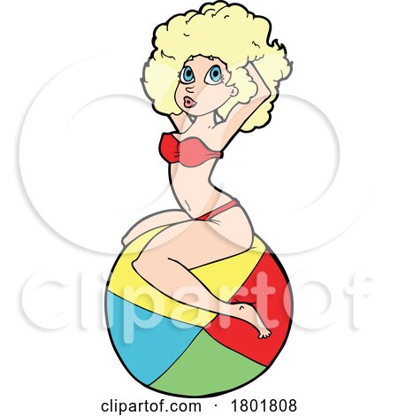 Cartoon Clipart Woman Modeling a Bikini on a Giant Beach Ball by lineartestpilot