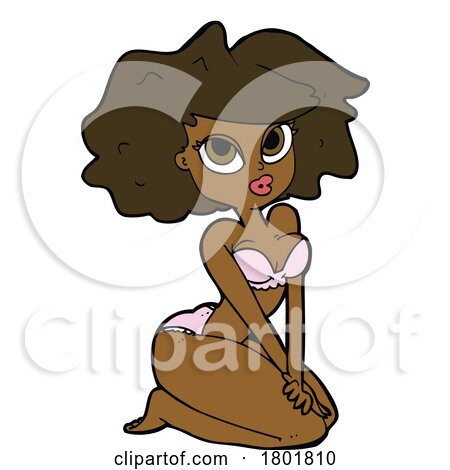 Cartoon Clipart Pinup Woman in Lingere by lineartestpilot