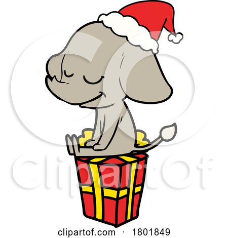 Cartoon Clipart Christmas Elephant on a Gift by lineartestpilot