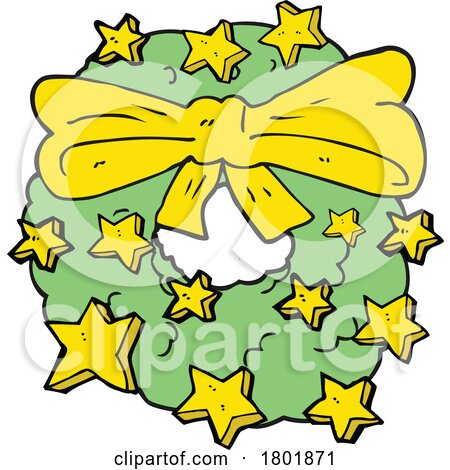 Cartoon Clipart Christmas Wreath with Stars by lineartestpilot