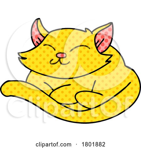 Cartoon Clipart Resting Cat with Dot Printed Style by lineartestpilot