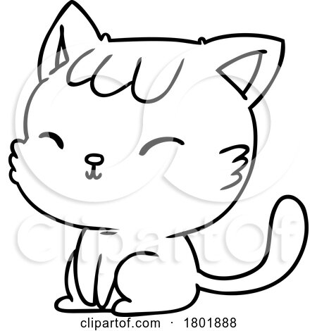 Cartoon Clipart Cat in Black and White by lineartestpilot