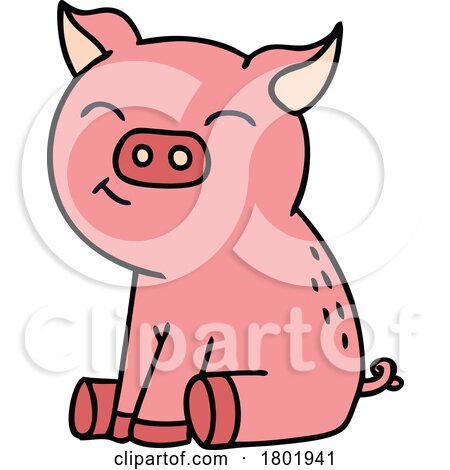 Cartoon Clipart Happy Sitting Pig by lineartestpilot