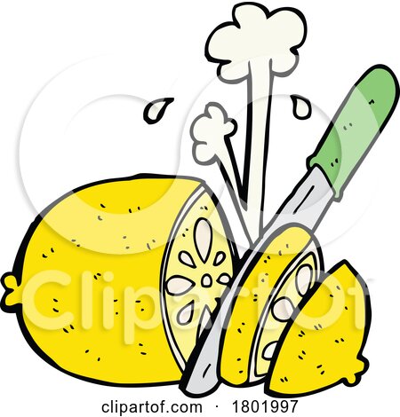 Cartoon Clipart Knife Slicing a Squirting Lemon by lineartestpilot