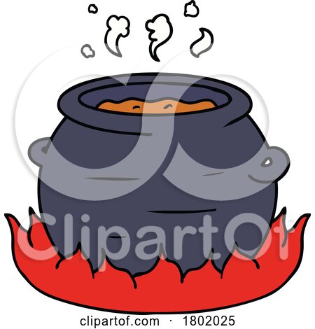 Cartoon Clipart Pot of Stew Cooking on a Fire by lineartestpilot