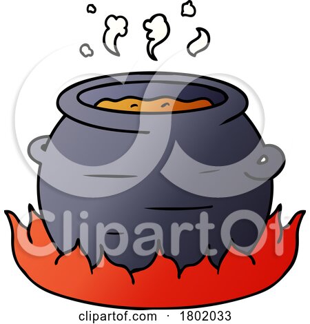 Cartoon Clipart Pot of Stew Cooking on a Fire by lineartestpilot