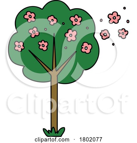 Cartoon Clipart Tree with Blossoms by lineartestpilot