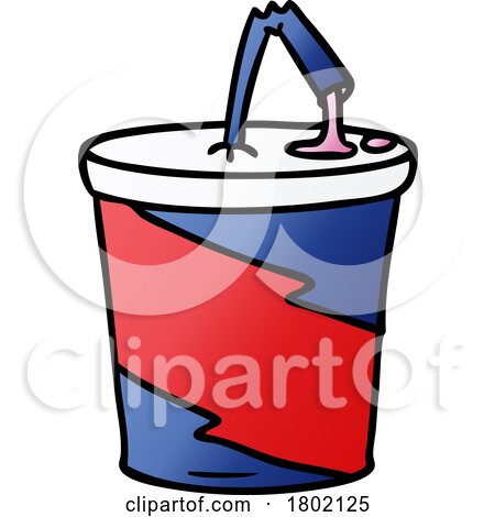 Cartoon Clipart Fountain Soda with Gum Stuck to the Straw by lineartestpilot