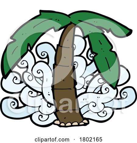 Cartoon Clipart Palm Tree and Waves by lineartestpilot