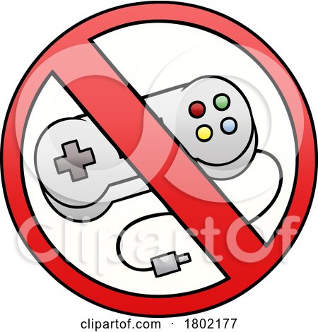 Cartoon Clipart Video Game Controller in a No Gaming Symbol by lineartestpilot