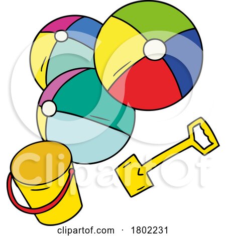Cartoon Clipart Beach Bucket and Balls by lineartestpilot