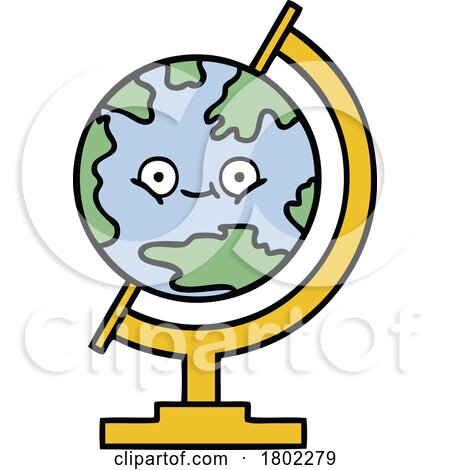 Cartoon Clipart Happy Desk Globe by lineartestpilot