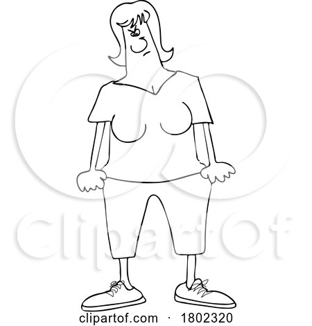 Cartoon Black and White Clipart of a Mad Woman by djart