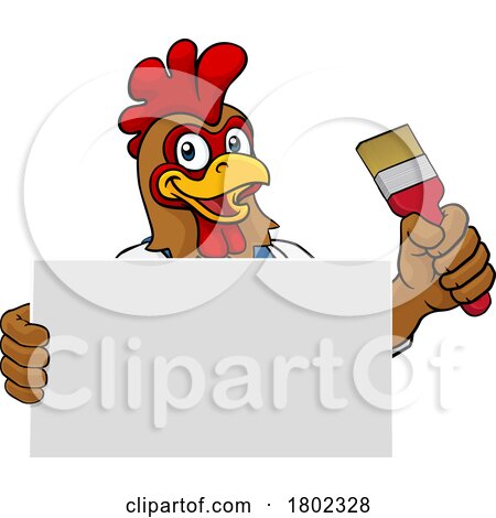 Chicken Painter Decorator Paint Brush Mascot by AtStockIllustration