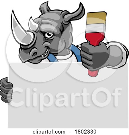 Rhino Painter Decorator Paint Brush Mascot Man by AtStockIllustration