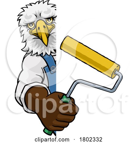 Eagle Painter Decorator Paint Roller Mascot Man by AtStockIllustration