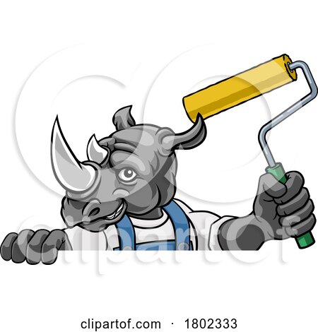 Rhino Painter Decorator Paint Roller Mascot Man by AtStockIllustration