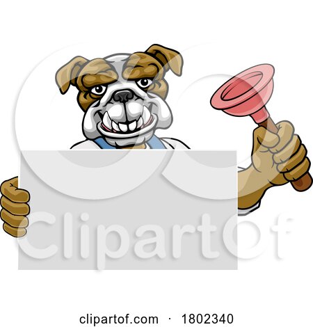 Plumber Bulldog Plunger Cartoon Plumbing Mascot by AtStockIllustration