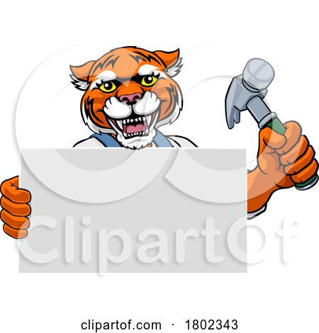 Tiger Hammer Cartoon Mascot Handyman Carpenter by AtStockIllustration