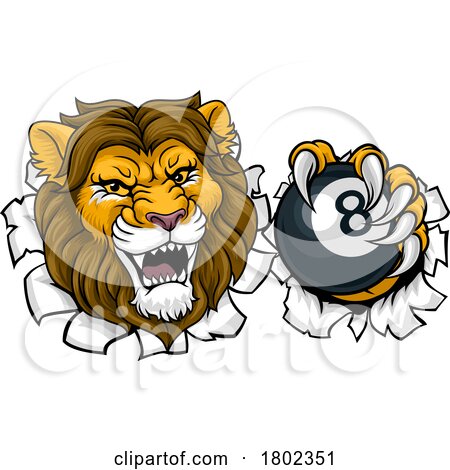 Lion Angry Pool 8 Ball Billiards Mascot Cartoon by AtStockIllustration