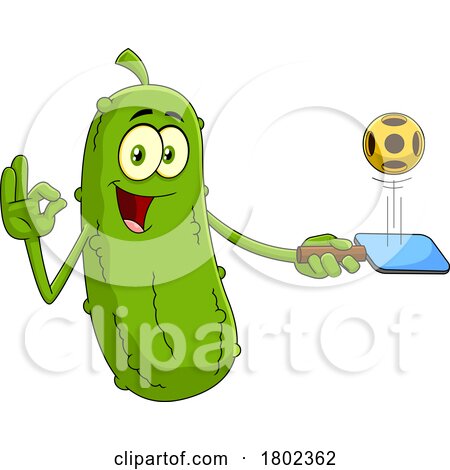 Cartoon Clipart Pickleball Pickle Mascot with a Paddle by Hit Toon