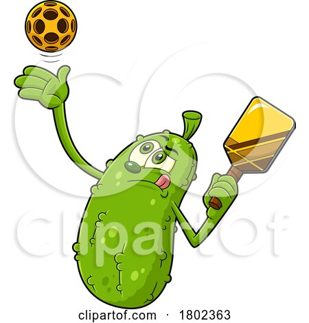 Cartoon Clipart Pickleball Pickle Mascot with a Paddle by Hit Toon