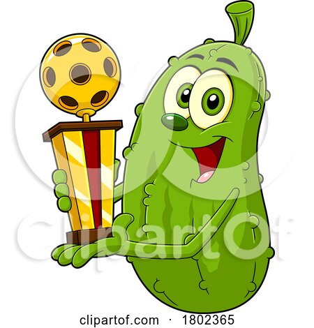 Cartoon Clipart Pickleball Pickle Mascot Holding a Trophy by Hit Toon