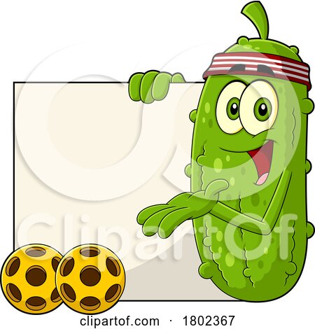 Cartoon Clipart Pickleball Pickle Mascot Presenting a Sign by Hit Toon