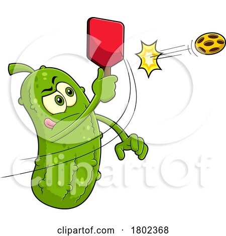 Cartoon Clipart Pickleball Pickle Mascot Swinging by Hit Toon