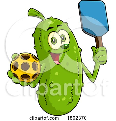 Cartoon Clipart Pickleball Pickle Mascot Holding a Paddle by Hit Toon