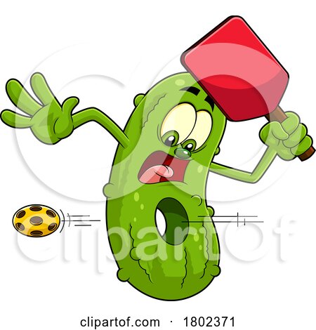 Cartoon Clipart Pickleball Pickle Mascot with a Ball Making a Hole by Hit Toon