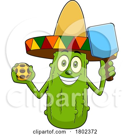 Cartoon Clipart Mexican Pickleball Pickle Mascot by Hit Toon