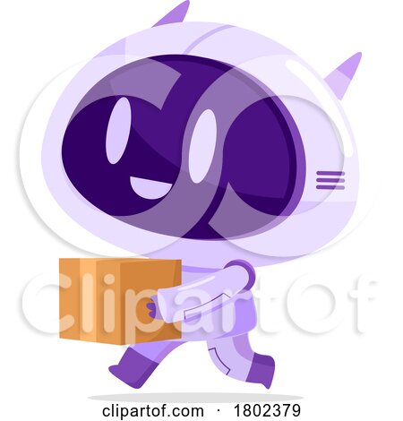 Cartoon Clipart Robot Carrying a Box by Hit Toon