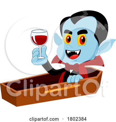 Cartoon Clipart Halloween Vampire Drinking Blood in a Coffin by Hit Toon