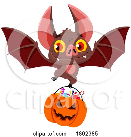 Cartoon Clipart Vampire Bat with a Pumpkin Halloween Candy Bucket by Hit Toon