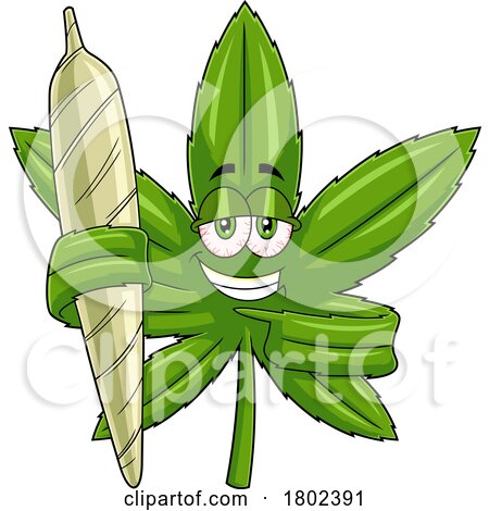 Cartoon Clipart Cannabis Marijuana Pot Leaf Character Holding a Doobie by Hit Toon