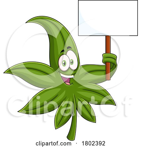 Cartoon Clipart Cannabis Marijuana Pot Leaf Character with a Sign by Hit Toon