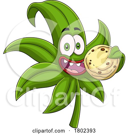 Cartoon Clipart Cannabis Marijuana Pot Leaf Character Munching on a Cookie by Hit Toon