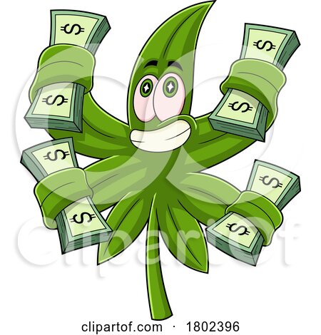 Cartoon Clipart Cannabis Marijuana Pot Leaf Character with Cash by Hit Toon
