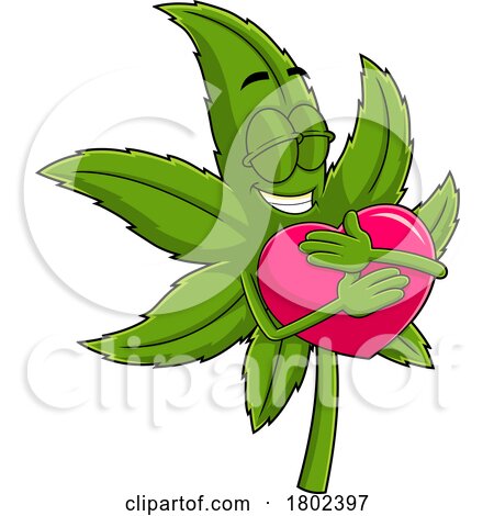Cartoon Clipart Cannabis Marijuana Pot Leaf Character Hugging a Heart by Hit Toon