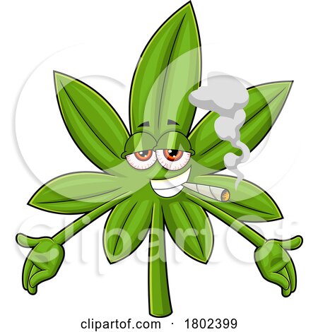 Cartoon Clipart Cannabis Marijuana Pot Leaf Character Smoking a Doobie by Hit Toon