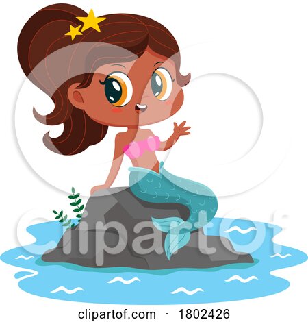 Cartoon Clipart of a Mermaid Sitting on a Rock by Hit Toon