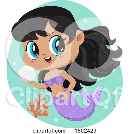 Cartoon Clipart of a Mermaid Holding a Pearl by Hit Toon