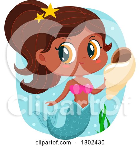 Cartoon Clipart of a Mermaid Holding a Shell by Hit Toon