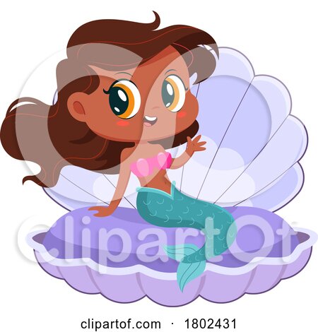 Cartoon Clipart of a Mermaid Sitting in a Shell by Hit Toon