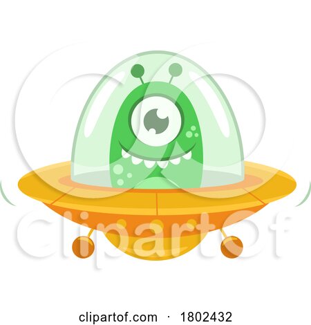 Cartoon Clipart Cyclops Alien Flying a UAP by Hit Toon