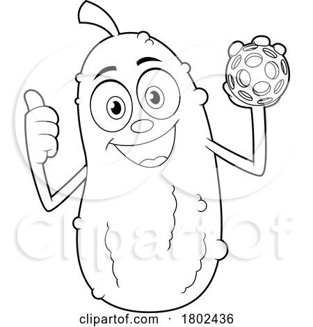 Cartoon Black and White Clipart Pickleball Pickle Mascot Giving a Thumb up by Hit Toon