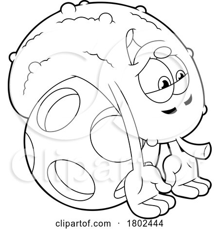 Cartoon Black and White Clipart Pickleball Pickle Mascot Stretching Its Back over a Ball by Hit Toon