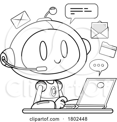 Cartoon Black and White Clipart Robot Providing Customer Service by Hit Toon