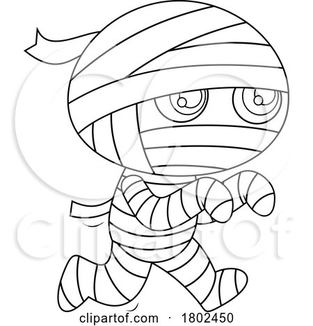 Cartoon Black and White Clipart Halloween Mummy Walking by Hit Toon
